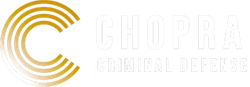 Chopra Criminal Defense logo, white and gold colors